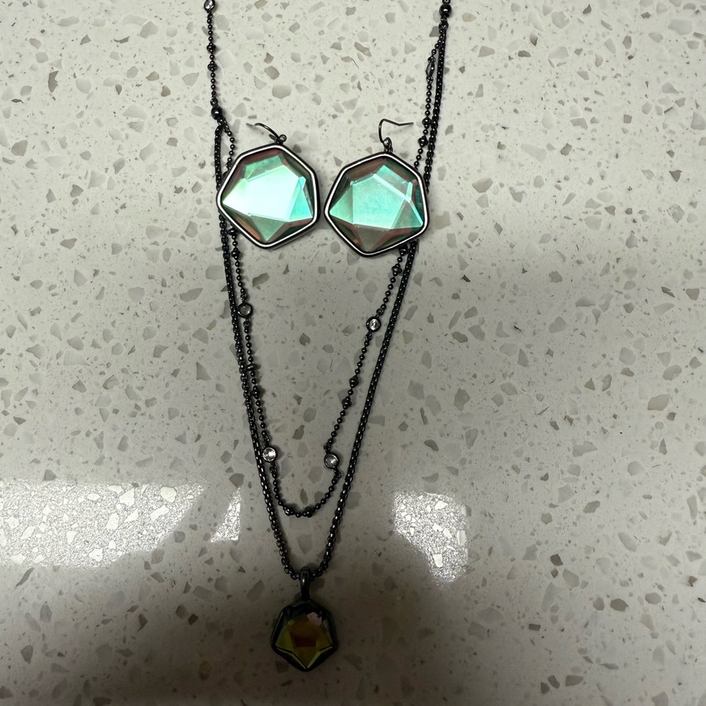 Gunmetal(black)-Authentic Kendra Scott Iridescent Pendant and Earring Set